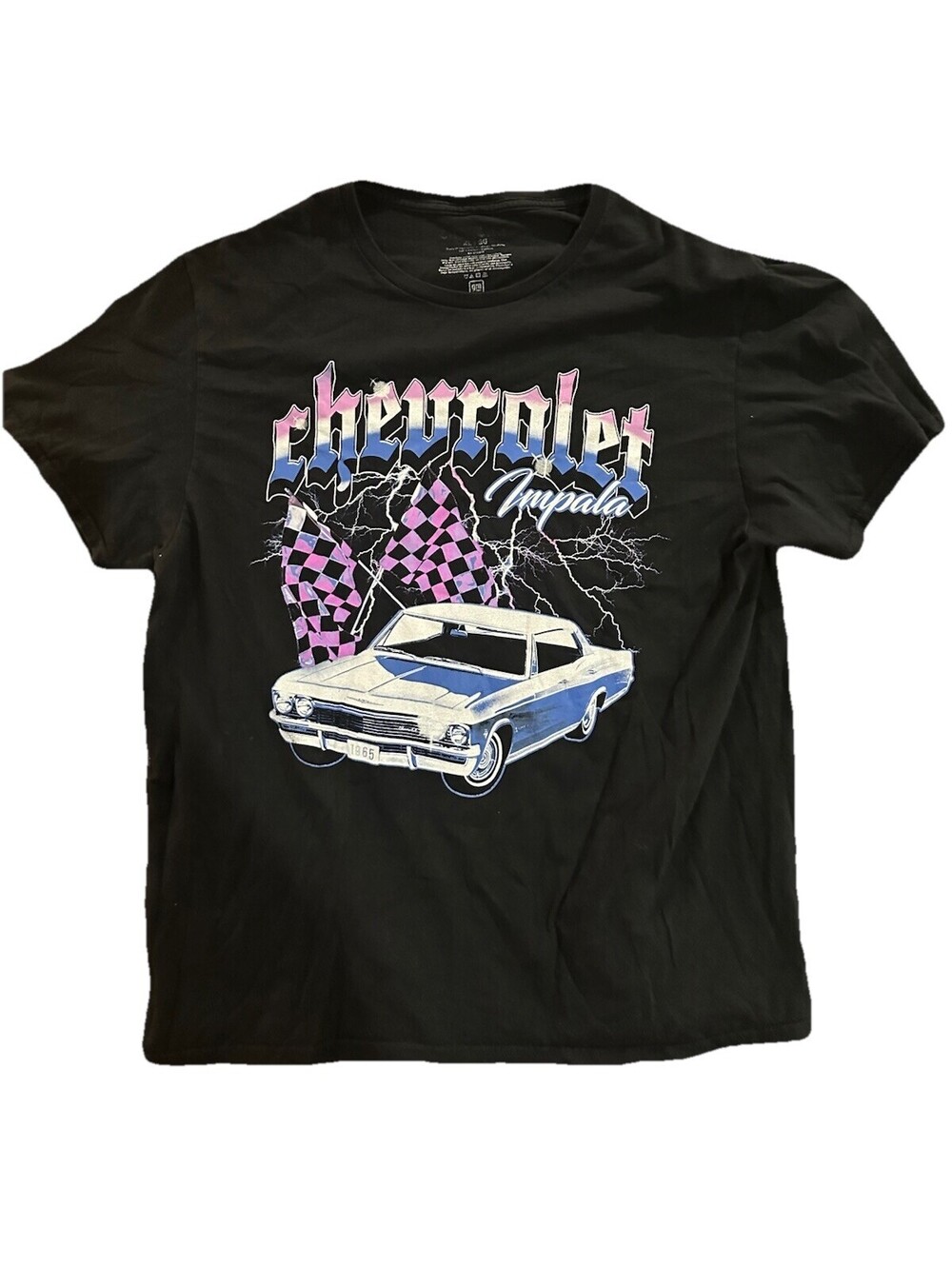 Chevrolet Impala Graphic T Shirt XL Black GM Official Racing Flags Classic Car
